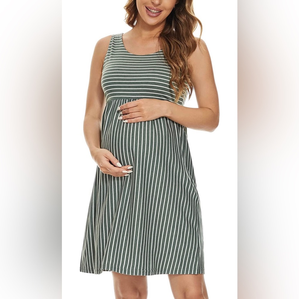 Ecavus Womens Maternity Tank Dress Stripe Color Block Sleeveless Knee Length XL